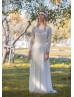 Long Sleeves Ivory Lace Chiffon Bohemian Wedding Dress